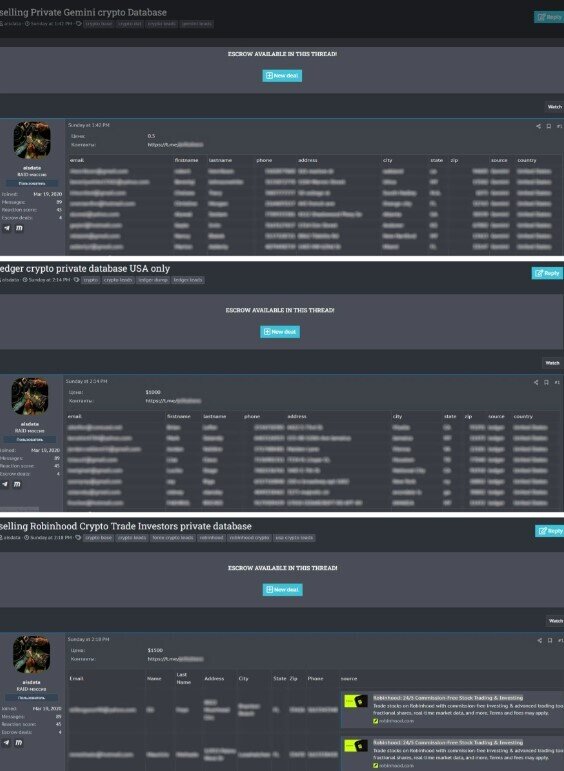 Nhiều sàn lớn dính líu dữ liệu người dùng tiền số bị rao bán trên web đen