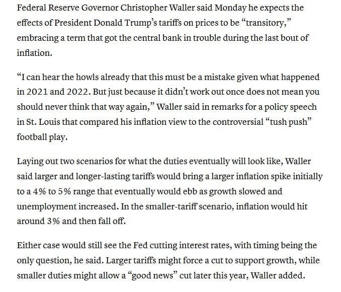 Lạm phát chỉ là tạm thời, NHTW vẫn cắt giảm lãi suất dù thuế cao hay thấp