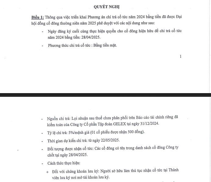 Gelex sắp chi 429 tỷ đồng trả cổ tức bằng tiền mặt