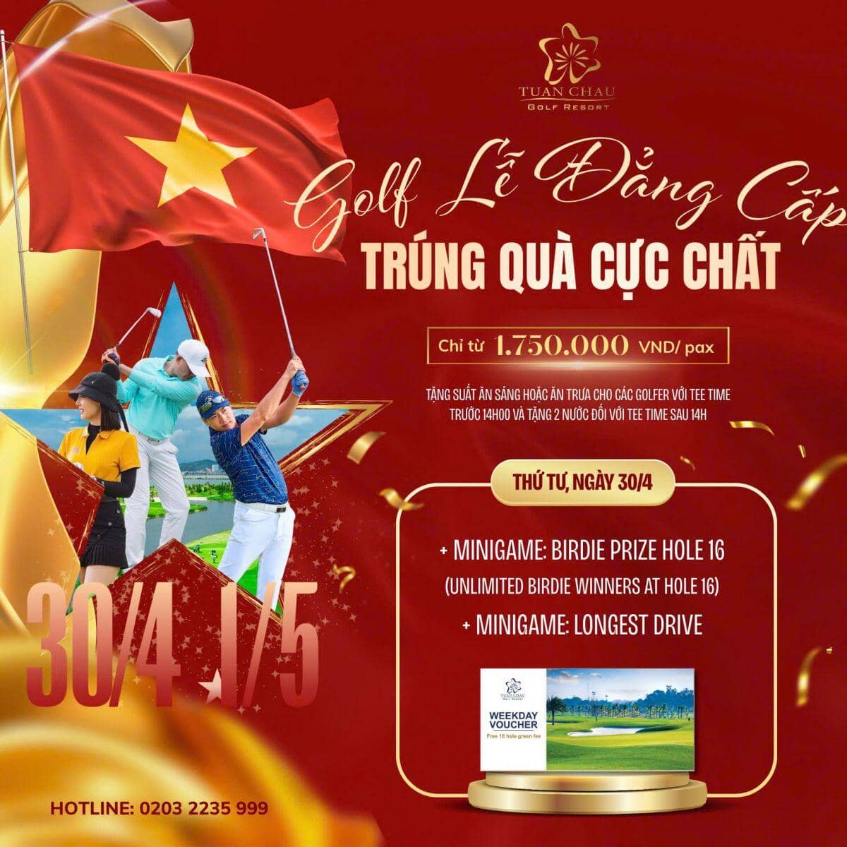 Sân golf Tuần Châu ưu đãi lớn " đánh là trúng - swing là thưởng" mùa lễ 30/4 - 1/5