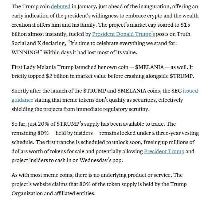 Memecoin của ông Trump tăng dựng đứng hơn 60% sau lời mời ăn tối riêng với tổng thống