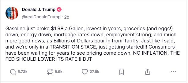 Ông Trump: Không có lạm phát, Fed phải hạ lãi suất