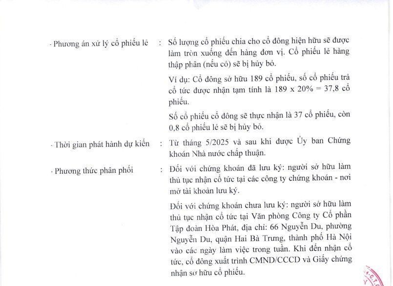 Hòa Phát triển khai phương án trả cổ tức 20% bằng cổ phiếu