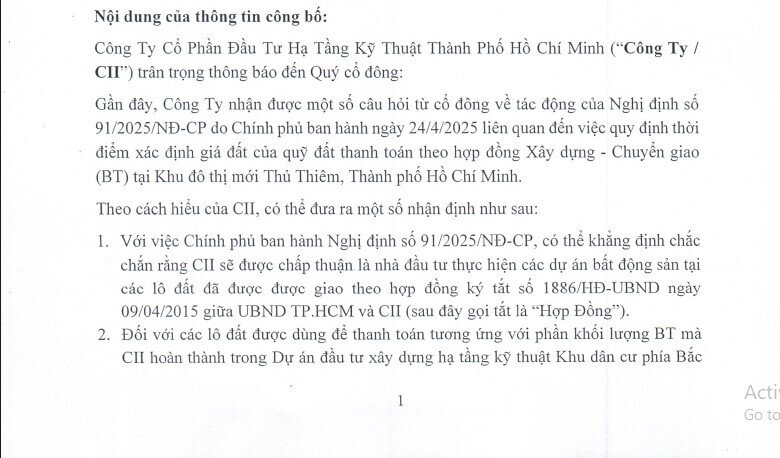 CII lên tiếng về các dự án tại Thủ Thiêm sau Nghị định 91