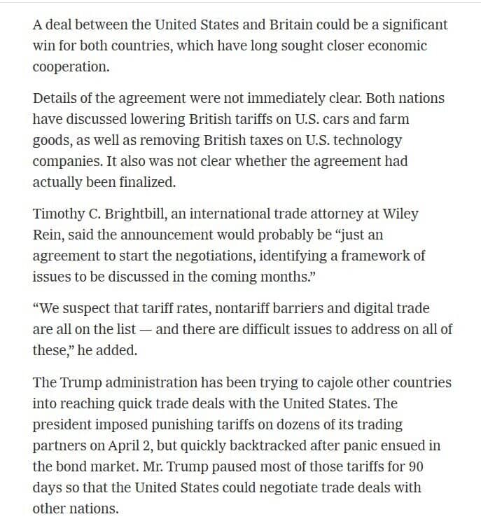 Mỹ và Anh sẽ công bố thỏa thuận thương mại trong ngày hôm nay
