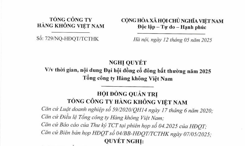 Vietnam Airlines triệu tập cuộc họp cổ đông bất thường, bàn về thương vụ 'khủng' 92.800 tỷ đồng