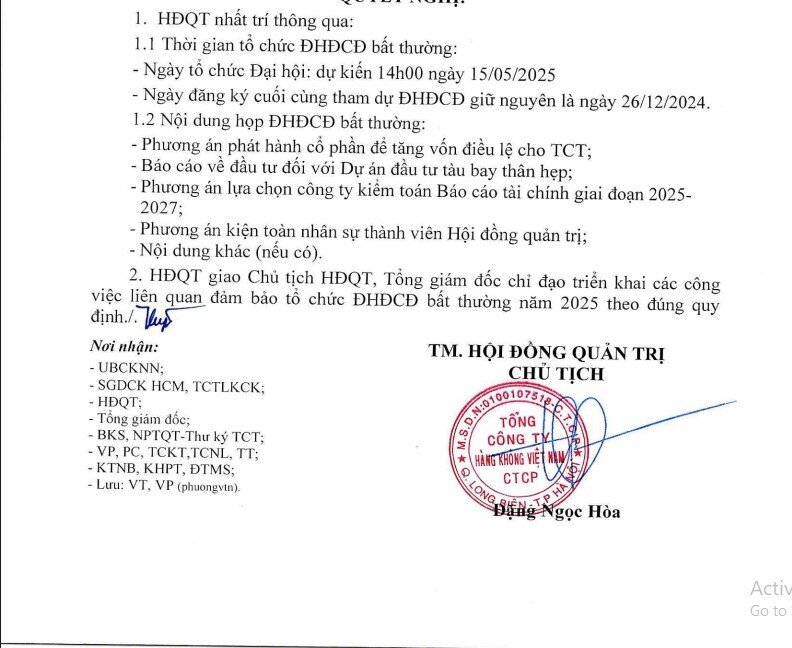 Vietnam Airlines triệu tập cuộc họp cổ đông bất thường, bàn về thương vụ 'khủng' 92.800 tỷ đồng