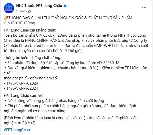 Nhà thuốc FPT Long Châu lên tiếng về nguồn gốc và chất lượng của một loại thuốc điều trị bệnh sa sút trí tuệ