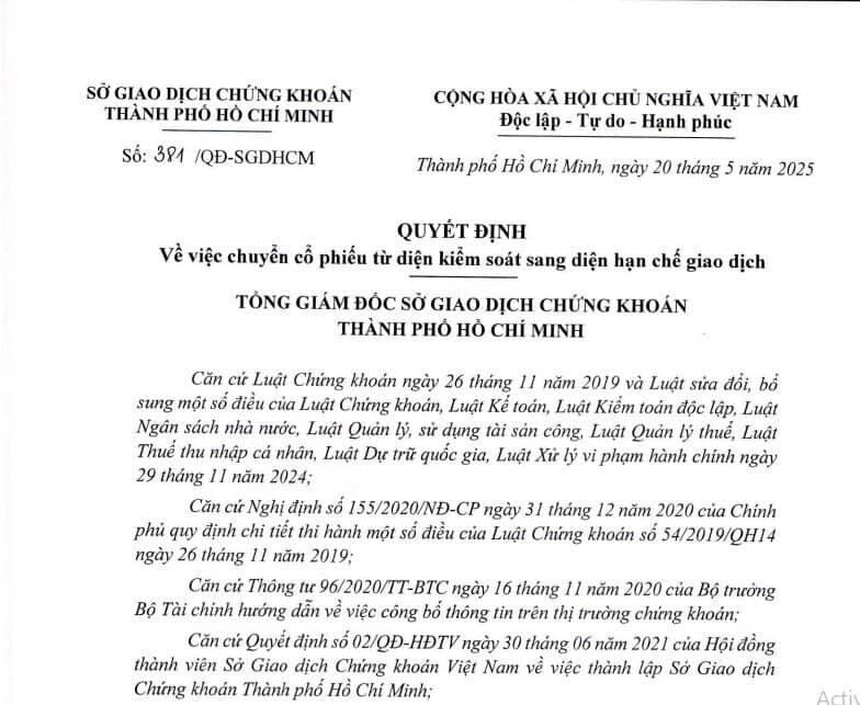 Cổ phiếu Bamboo Capital bị hạn chế giao dịch