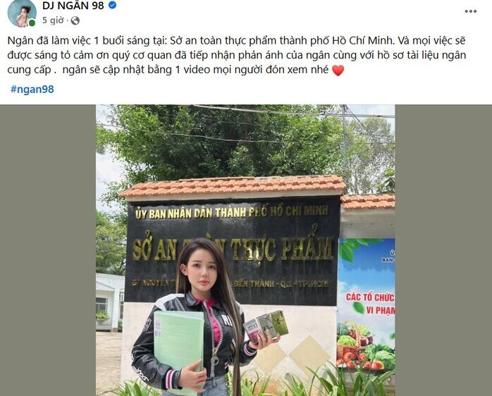 Ngân 98 đã trình diện Sở An toàn Thực phẩm TP HCM về vụ sản phẩm giảm cân