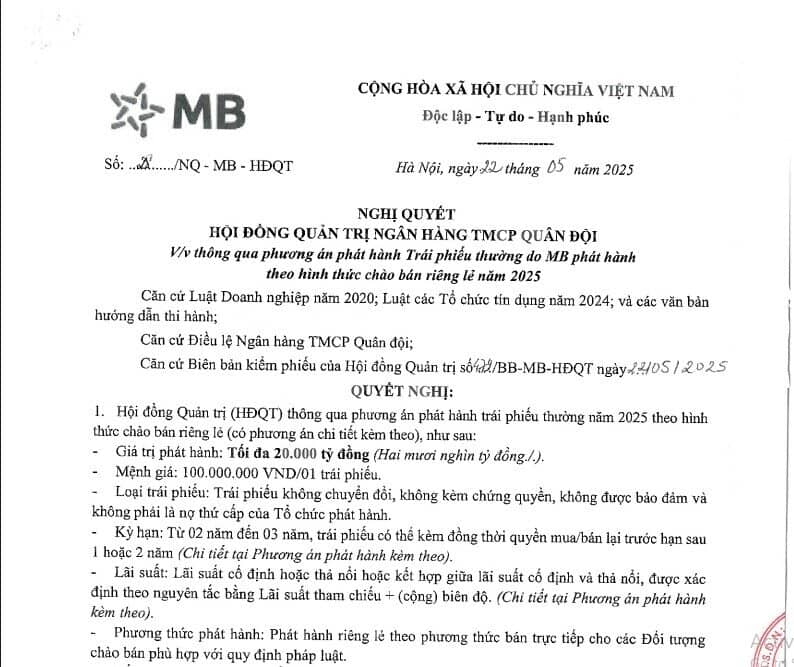 MB dự kiến huy động 30.000 tỷ đồng trái phiếu trong năm 2025