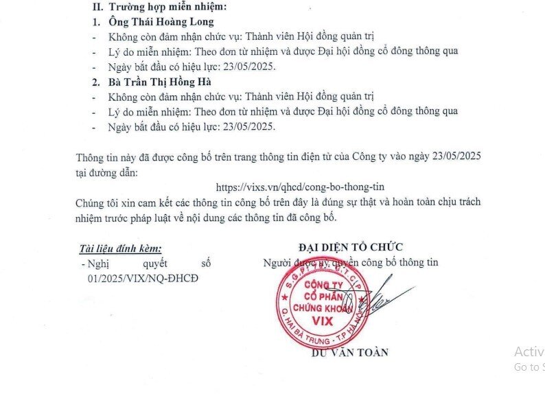 Biến động nhân sự tại Chứng khoán VIX