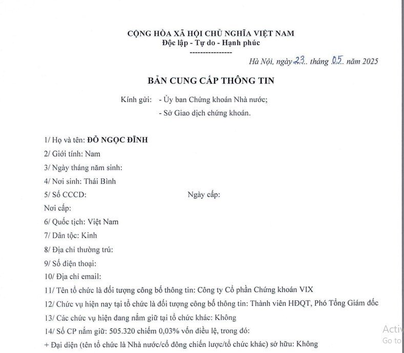 Biến động nhân sự tại Chứng khoán VIX