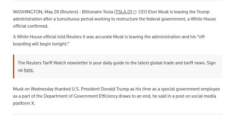 Tỉ phú Elon Musk rời chính quyền ông Trump