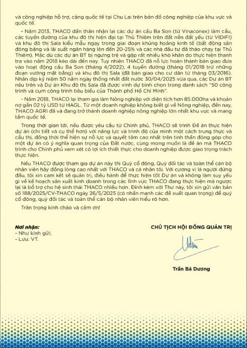 Ông Trần Bá Dương viết tâm thư về việc THACO đề xuất đầu tư Dự án Đường sắt tốc độ cao Bắc – Nam