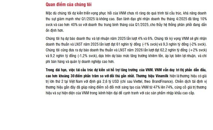 Cổ phiếu Vinamilk được định giá lên đến 65.000 đồng