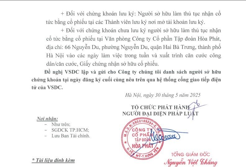 Hòa Phát chốt ngày phát hành thêm gần 1,3 tỷ cổ phiếu trả cổ tức ngay trong tháng 6