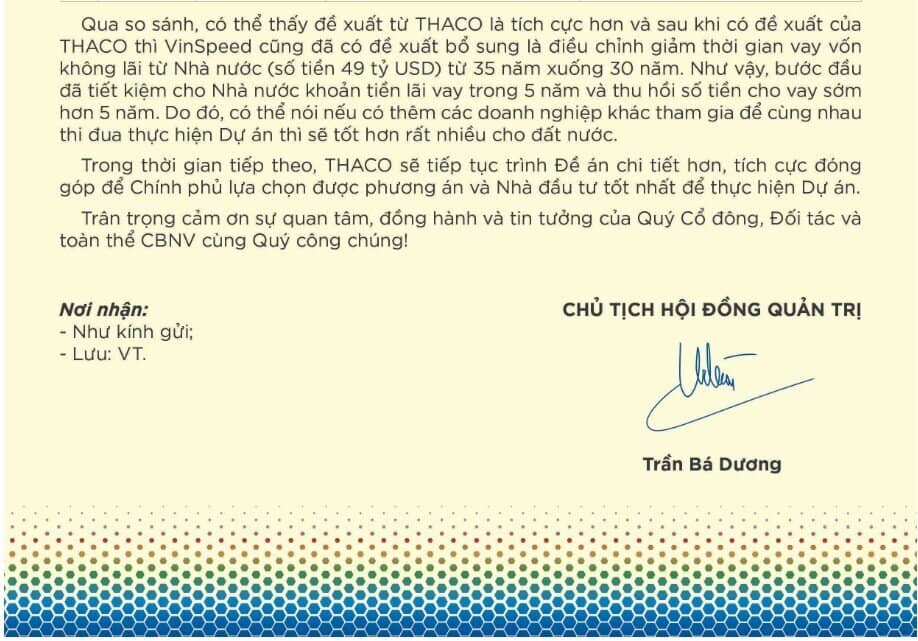 Tỷ phú Trần Bá Dương lên tiếng phủ nhận việc cổ đông nước ngoài cam kết hỗ trợ dự án đường sắt 67 tỷ USD