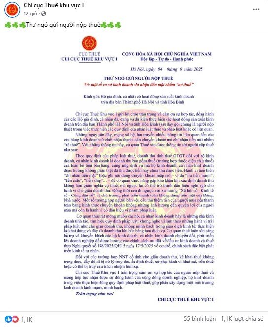 Vụ cửa hàng chỉ nhận tiền mặt để né thuế: Cơ quan thuế gửi thư ngỏ trong đêm