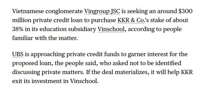 Vingroup muốn vay 300 triệu USD để mua lại cổ phần của KKR tại Vinschool