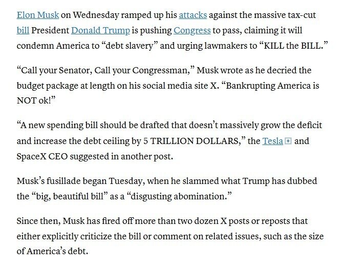 Elon Musk cảnh báo: Ông Trump sẽ 'khiến nước Mỹ phá sản, rơi vào vòng xoáy nợ nần'