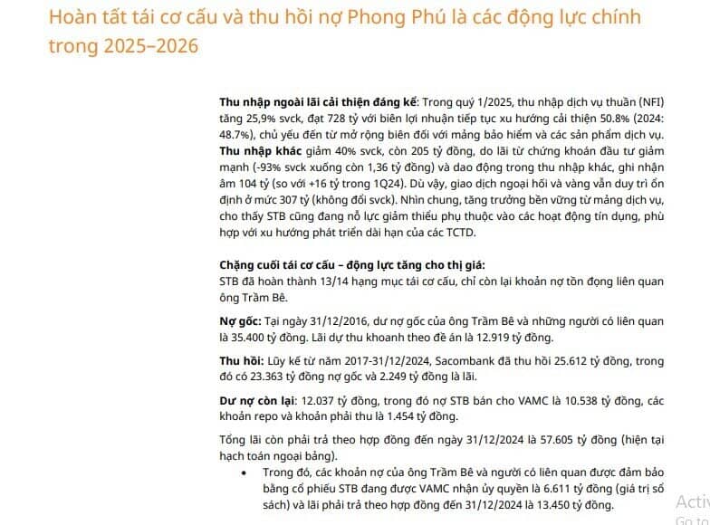 Hoàn tất tái cơ cấu và thu hồi nợ Phong Phú là động lực chính của STB trong 2025-2026