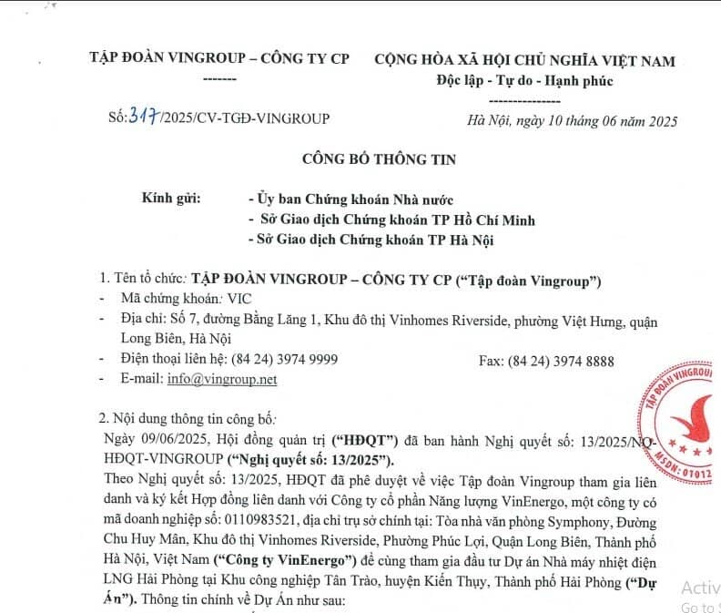 Vingroup liên danh cùng VinEnergo đầu tư dự án nhiệt điện LNG 5,5 tỷ USD tại Hải Phòng