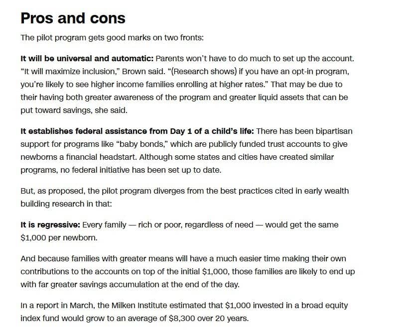 Lần đầu tiên trong lịch sử, mỗi trẻ em Mỹ sẽ có tối thiểu 1.000 USD ‘chơi’ chứng khoán