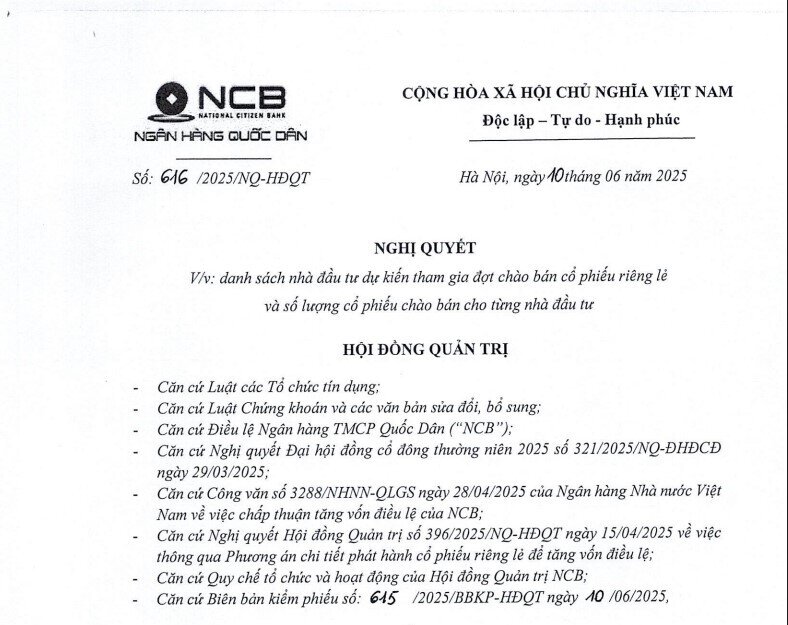 Một ngân hàng công bố 17 NĐT tham gia đợt phát hành 750 triệu cổ phiếu riêng lẻ