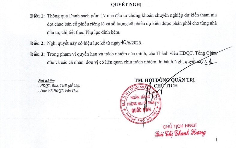 Một ngân hàng công bố 17 NĐT tham gia đợt phát hành 750 triệu cổ phiếu riêng lẻ