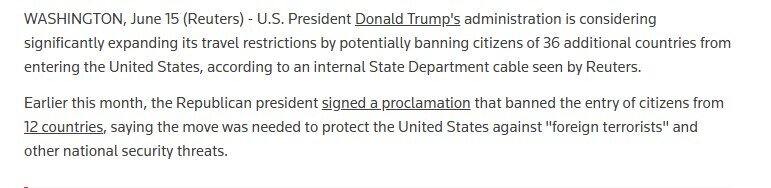 Ông Trump cân nhắc thêm 36 quốc gia vào danh sách cấm nhập cảnh