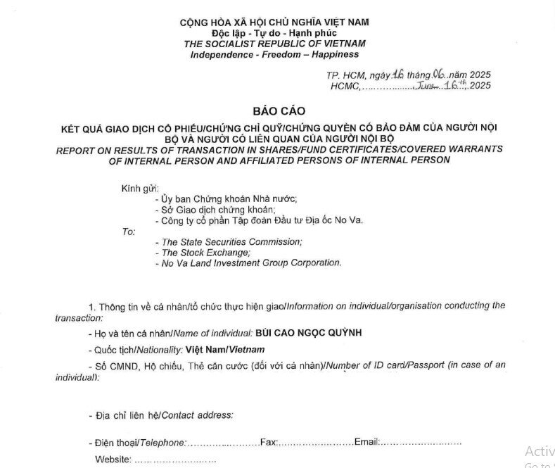 NovaGroup và con gái Chủ tịch Novaland bán khớp lệnh hơn 11 triệu cổ phiếu NVL