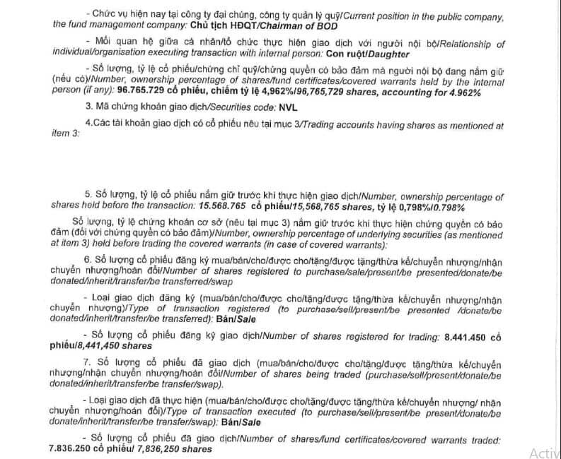 NovaGroup và con gái Chủ tịch Novaland bán khớp lệnh hơn 11 triệu cổ phiếu NVL