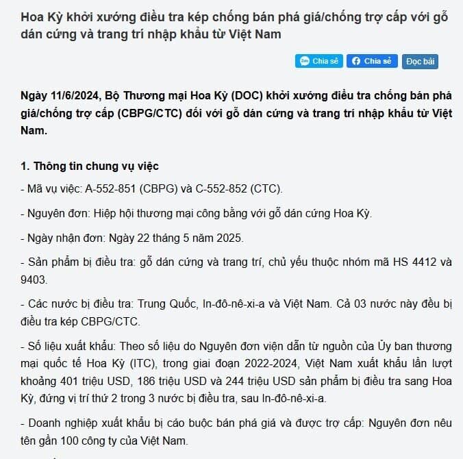Một mặt hàng Việt Nam bị Mỹ điều tra với cáo buộc bán phá giá 152%