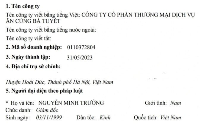 Công ty Ăn Cùng Bà Tuyết hoạt động thế nào trước khi giải thể?