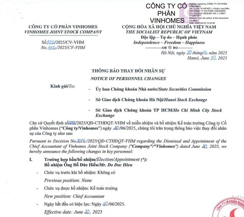 Vinhomes bổ nhiệm Giám đốc Tài chính