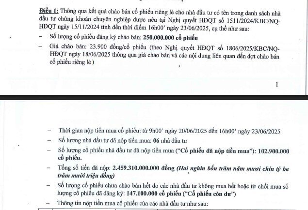 Kinh Bắc ‘ế’ 147,1 triệu cổ phiếu trong đợt chào bán riêng lẻ