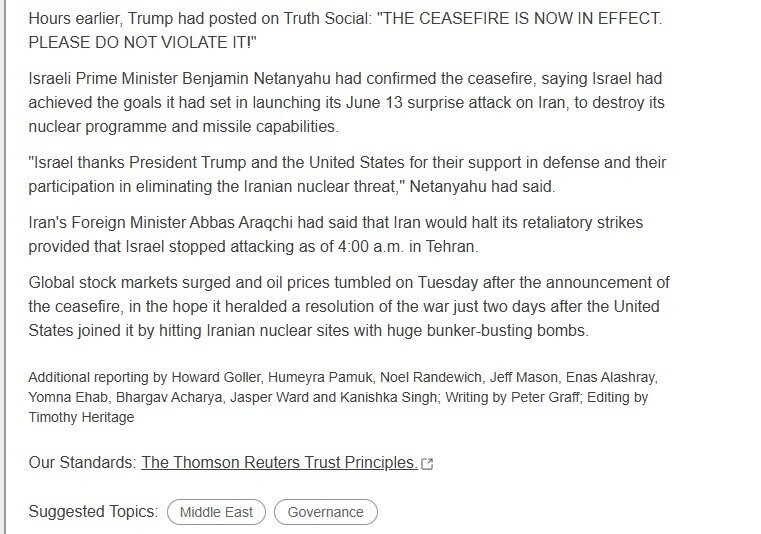 Israel nói Iran vi phạm lệnh ngừng bắn, ra lệnh tấn công mới