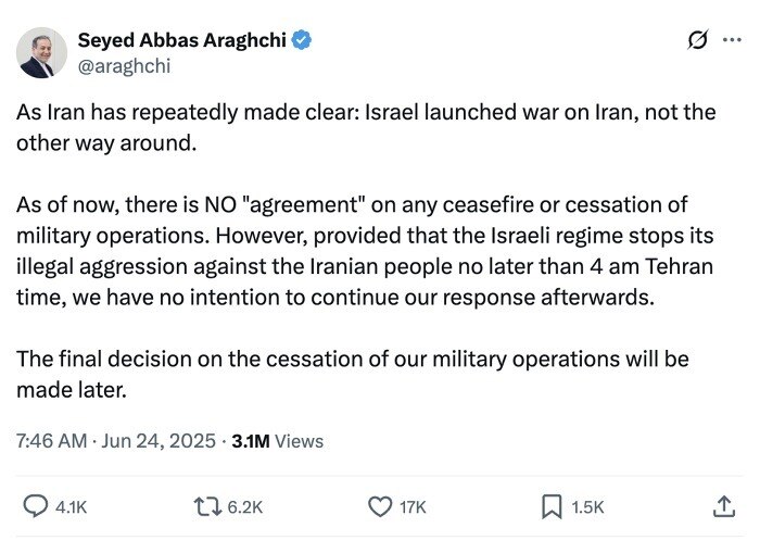Iran phủ nhận thông điệp ngừng bắn từ ông Trump