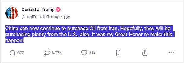 Ông Trump bất ngờ nói Trung Quốc có thể mua dầu mỏ Iran