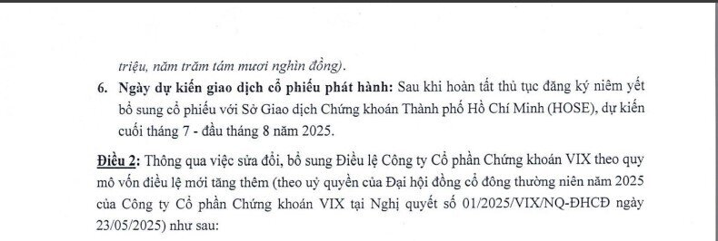 Chứng khoán VIX tăng vốn điều lệ vượt 15.300 tỷ đồng sau đợt trả cổ tức