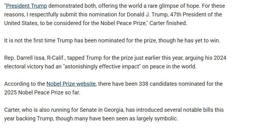 Ông Trump được đề cử giải Nobel Hòa bình vì Iran, Israel ngừng bắn