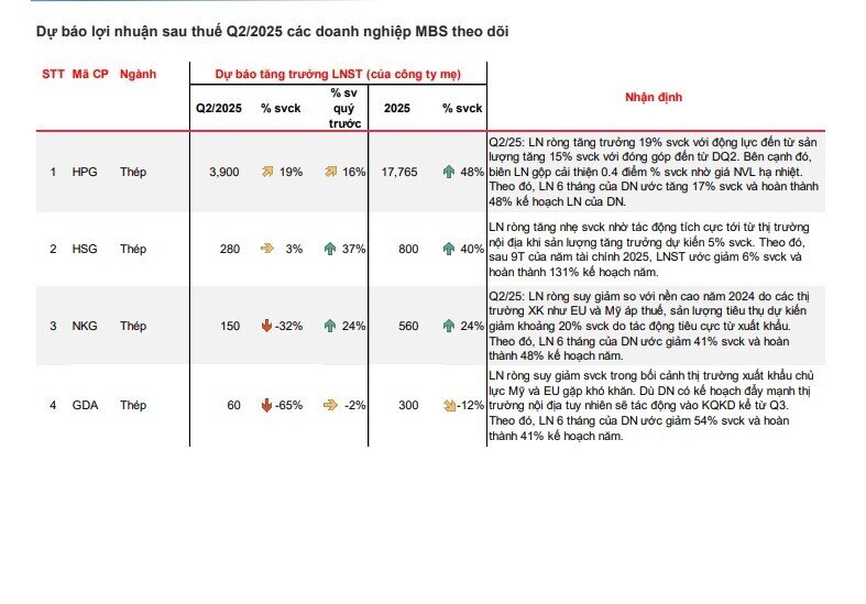 Dự báo KQKD quý 2 của HPG, NKG, HSG, GDA