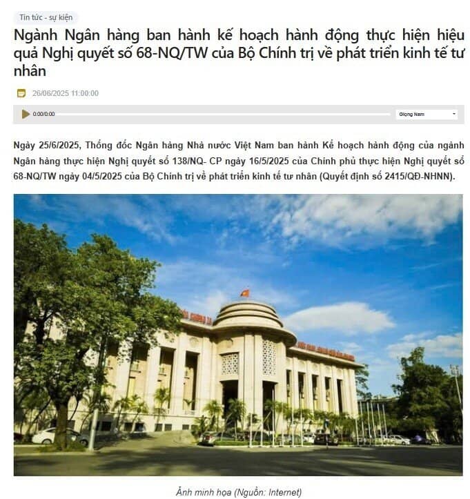 Thống đốc Ngân hàng Nhà nước ban hành kế hoạch hành động ngành ngân hàng về phát triển kinh tế tư nhân