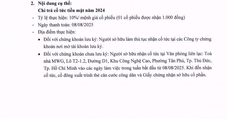 Thế giới Di động chuẩn bị trả cổ tức năm 2024 với tỷ lệ 10%