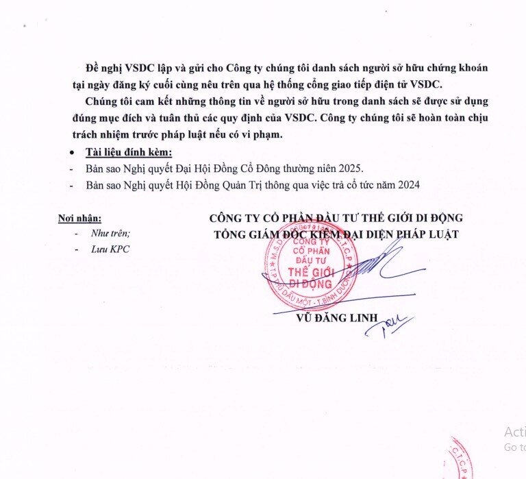 Thế giới Di động chuẩn bị trả cổ tức năm 2024 với tỷ lệ 10%