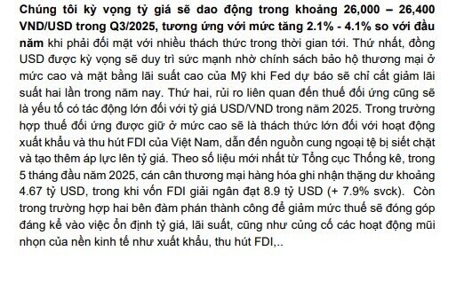 Tỷ giá sẽ dao động 26.000 – 26.400 VND/USD trong quý 3
