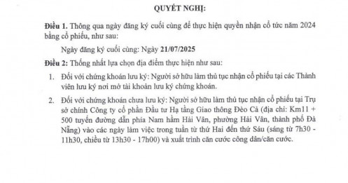 HHV chốt ngày đăng ký nhận cổ tức năm 2024 bằng cổ phiếu