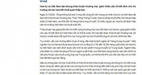 Hoa Kỳ và Việt Nam đạt khung thỏa thuận thương mại, cổ phiếu ngành nào sẽ hưởng lợi?