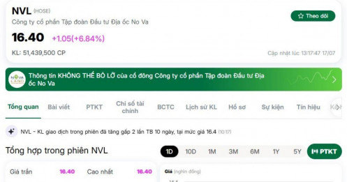 Cổ phiếu NVL 'tím lịm' sau loạt tin vui